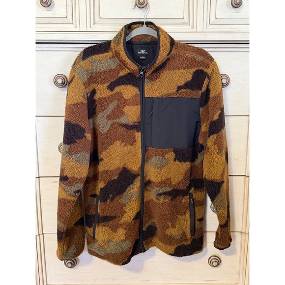 O'Neill Mens Camo Sherpa Fleece Full Zip Jacket Brown Green Camouflage Large - Picture 2 of 7